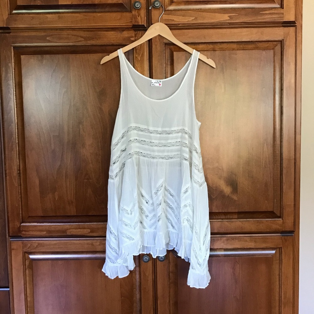 Free People Voile and Lace Trapeze Slip - White
